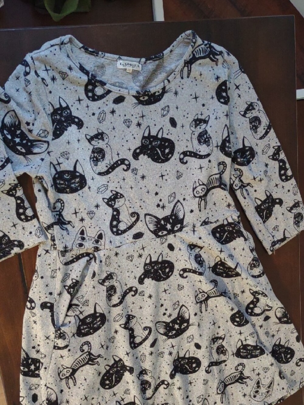 LaShu Girls' Gray Mini Dress with Black Cat Print - Picture 4 of 4